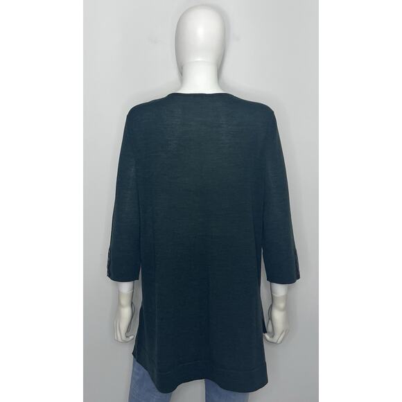 J Jill Tunic Sweater Womens L Petite Merino Wool Green 3/4 Sleeve Crew Neck - Picture 4 of 10